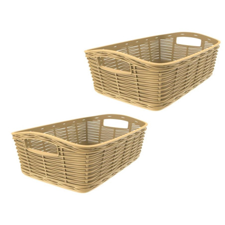 Lot de 2 mini paniers en plastique - Beige - L 20 x l 14 x H 7 cm