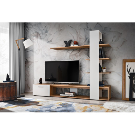 Composition murale "Eco" pour TV en bois - Blanc/beige - H 152 x P 35 x L 190 cm