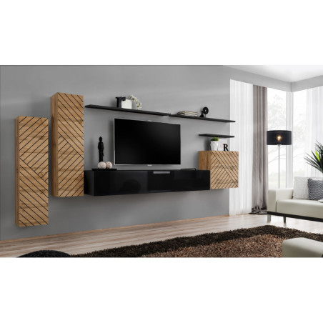 Ensemble de 7 meubles muraux "Switch" pour TV en bois - Beige et Noir - L 330 x H 160 x P 40 cm