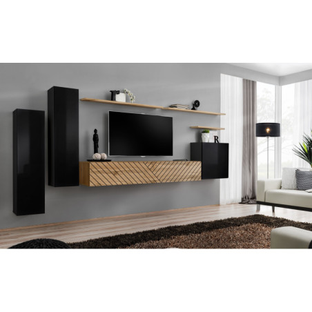 Ensemble de 7 meubles muraux "Switch I " pour TV en bois - Noir et Beige - L 330 x H 160 x P 40 cm