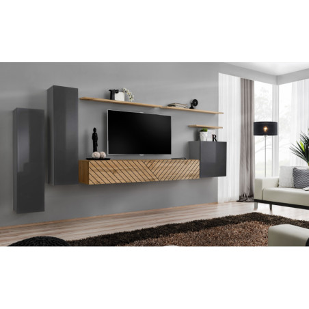 Ensemble de 7 meubles muraux "Switch I " pour TV en bois - Gris et Beige - L 330 x H 160 x P 40 cm