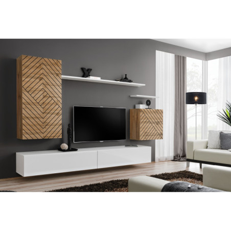Ensemble de 7 meubles muraux "Switch II " pour TV en bois - Beige et Blanc - L 270 x H 160 x P 40 cm