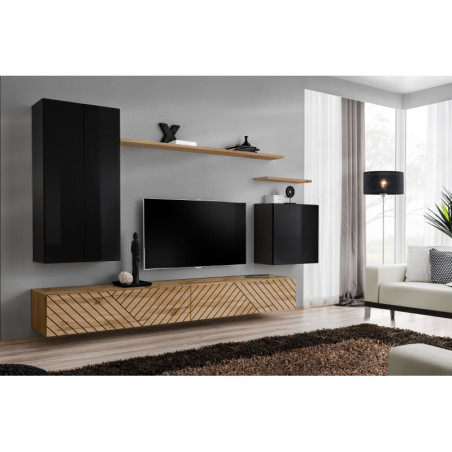 Ensemble de 7 meubles muraux "Switch II " pour TV en bois - Noir et Beige - L 270 x H 160 x P 40 cm