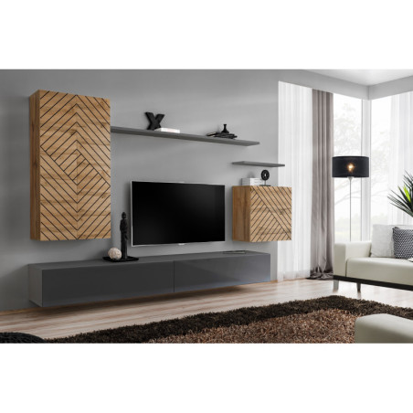 Ensemble de 7 meubles muraux "Switch II " pour TV en bois - Beige et Gris - L 270 x H 160 x P 40 cm