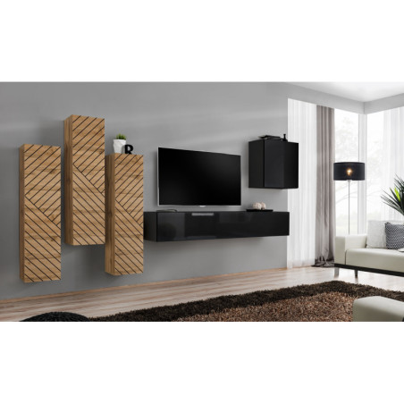 Ensemble de 5 meubles muraux "Switch III " pour TV en bois - Beige et Noir - L 330 x H 160 x P 40 cm