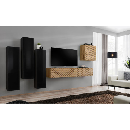 Ensemble de 5 meubles muraux "Switch III " pour TV en bois - Noir et Beige - L 330 x H 160 x P 40 cm