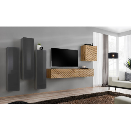 Ensemble de 5 meubles muraux "Switch III " pour TV en bois - Gris et Beige - L 330 x H 160 x P 40 cm