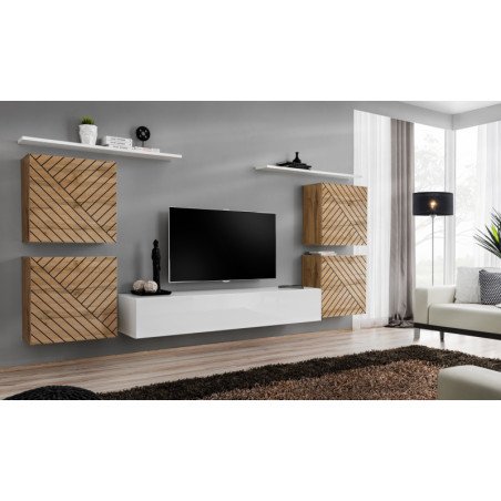 Ensemble de 7 meubles muraux "Switch IV " pour TV en bois - Beige et Blanc - L 320 x H 160 x P 40 cm