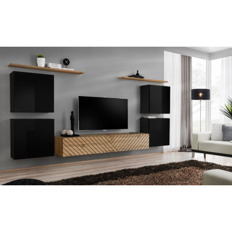 Ensemble de 7 meubles muraux "Switch IV " pour TV en bois - Beige et Noir - L 320 x H 160 x P 40 cm