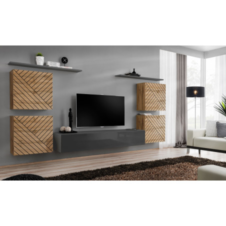 Ensemble de 7 meubles muraux "Switch IV " pour TV en bois - Beige et Gris - L 320 x H 160 x P 40 cm