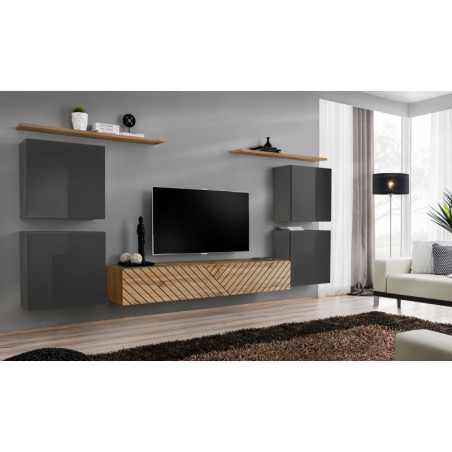 Ensemble de 7 meubles muraux "Switch IV " pour TV en bois - Gris et Beige - L 320 x H 160 x P 40 cm