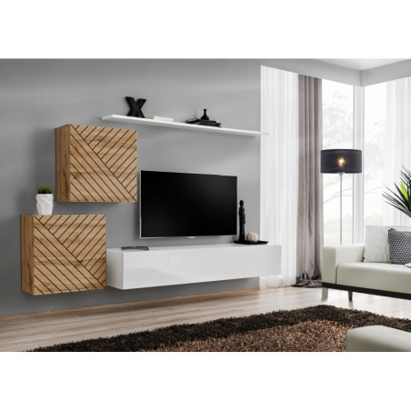 Ensemble de 4 meubles muraux "Switch V " pour TV en bois - Beige et Blanc - L 250 x H 150 x P 40 cm