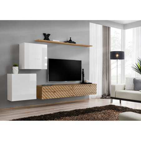 Ensemble de 4 meubles muraux "Switch V " pour TV en bois - Blanc et Beige - L 250 x H 150 x P 40 cm