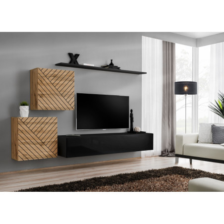 Ensemble de 4 meubles muraux "Switch V " pour TV en bois - Beige et Noir - L 250 x H 150 x P 40 cm