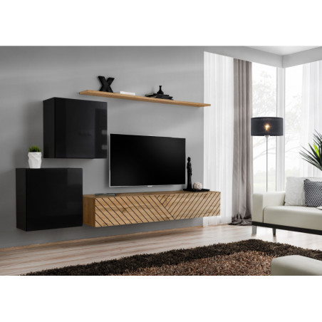 Ensemble de 4 meubles muraux "Switch V " pour TV en bois - Noir et Beige - L 250 x H 150 x P 40 cm