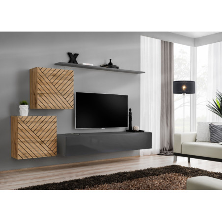 Ensemble de 4 meubles muraux "Switch V " pour TV en bois - Beige et Gris - L 250 x H 150 x P 40 cm