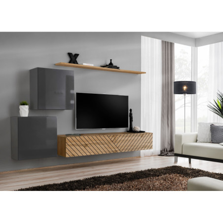 Ensemble de 4 meubles muraux "Switch V " pour TV en bois - Gris et Beige - L 250 x H 150 x P 40 cm