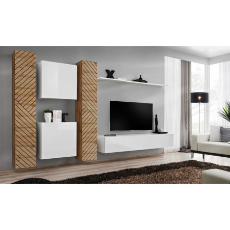 Ensemble de 6 meubles muraux "Switch VI " pour TV en bois - Beige et Blanc - L 330 x H 180 x P 40 cm