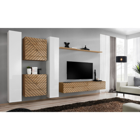 Ensemble de 6 meubles muraux "Switch VI " pour TV en bois - Blanc et Beige - L 330 x H 180 x P 40 cm