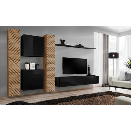 Ensemble de 6 meubles muraux "Switch VI " pour TV en bois - Noir et Beige - L 330 x H 180 x P 40 cm