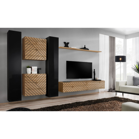 Ensemble de 6 meubles muraux "Switch VI " pour TV en bois - Beige et Noir - L 330 x H 180 x P 40 cm
