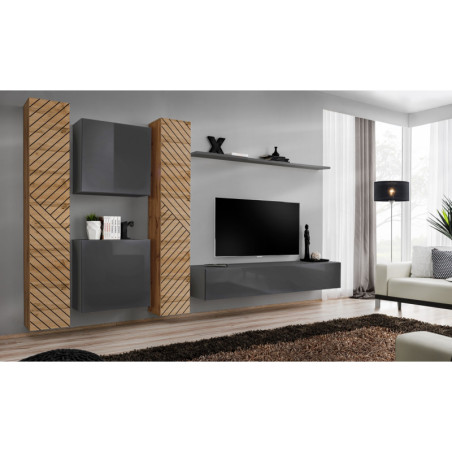 Ensemble de 6 meubles muraux "Switch VI " pour TV en bois - Beige et Gris - L 330 x H 180 x P 40 cm