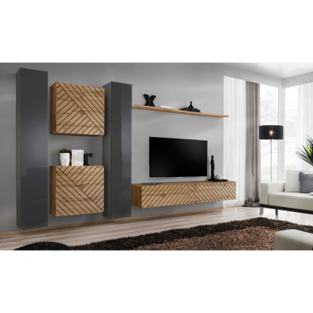 Ensemble de 6 meubles muraux "Switch VI " pour TV en bois - Gris et Beige - L 330 x H 180 x P 40 cm