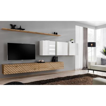 Ensemble de 7 meubles muraux "Switch VII " pour TV en bois - Beige et Blanc - L 340 x H 150 x P 40 cm