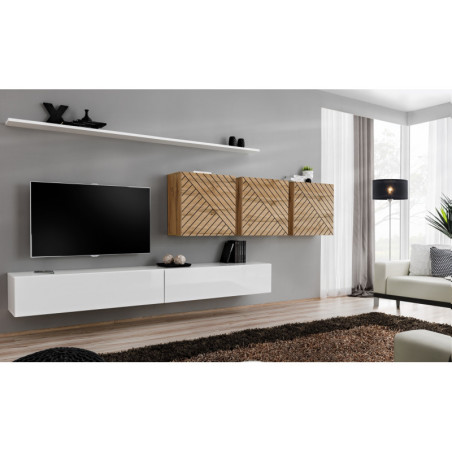 Ensemble de 7 meubles muraux "Switch VII " pour TV en bois - Blanc et Beige - L 340 x H 150 x P 40 cm