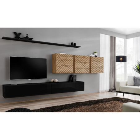 Ensemble de 7 meubles muraux "Switch VII " pour TV en bois - Noir et Beige - L 340 x H 150 x P 40 cm