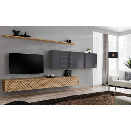 Ensemble de 7 meubles muraux "Switch VII " pour TV en bois - Beige et Gris - L 340 x H 150 x P 40 cm