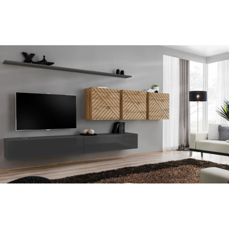 Ensemble de 7 meubles muraux "Switch VII " pour TV en bois - Gris et Beige - L 340 x H 150 x P 40 cm