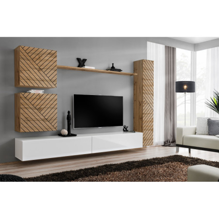 Ensemble de 6 meubles muraux "Switch VIII " pour TV en bois - Beige et Blanc - L 340 x H 150 x P 40 cm