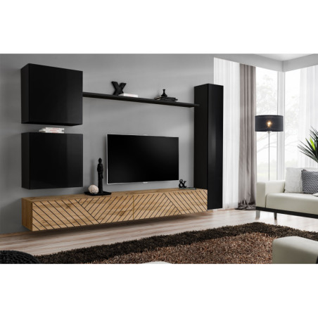 Ensemble de 6 meubles muraux "Switch VIII " pour TV en bois - Noir et Beige - L 340 x H 150 x P 40 cm