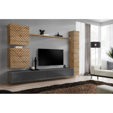 Ensemble de 6 meubles muraux "Switch VIII " pour TV en bois - Beige et Gris - L 340 x H 150 x P 40 cm