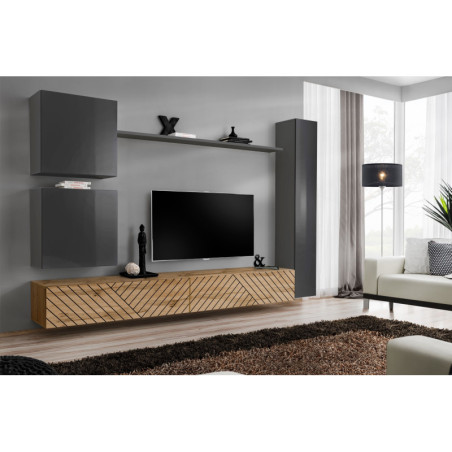 Ensemble de 6 meubles muraux "Switch VIII " pour TV en bois - Gris et Beige - L 340 x H 150 x P 40 cm