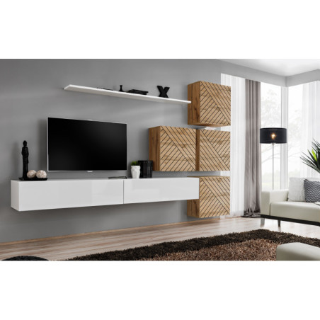 Ensemble de 7 meubles muraux "Switch IX " pour TV en bois - Blanc et Beige - L 310 x H 200 x P 40 cm