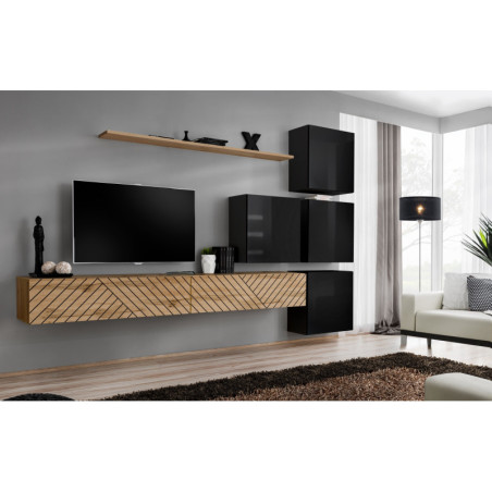 Ensemble de 7 meubles muraux "Switch IX " pour TV en bois - Beige et Noir - L 310 x H 200 x P 40 cm