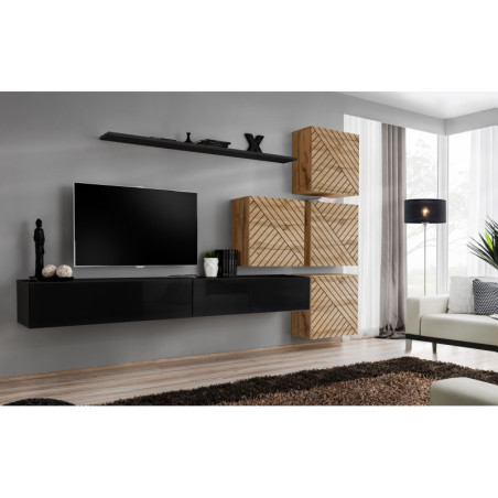 Ensemble de 7 meubles muraux "Switch IX " pour TV en bois - Noir et Beige - L 310 x H 200 x P 40 cm