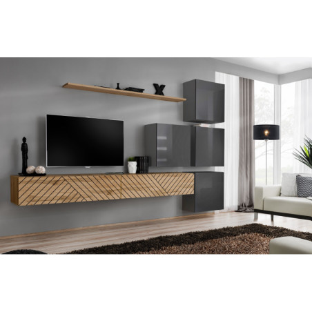 Ensemble de 7 meubles muraux "Switch IX " pour TV en bois - Beige et Gris - L 310 x H 200 x P 40 cm