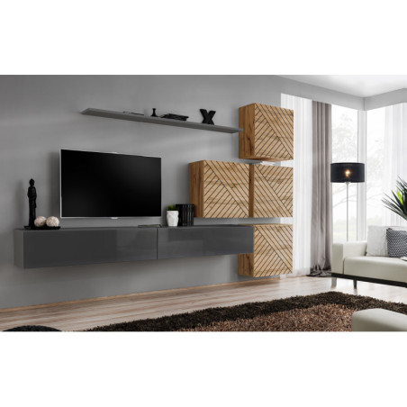 Ensemble de 7 meubles muraux "Switch IX " pour TV en bois - Gris et Beige - L 310 x H 200 x P 40 cm