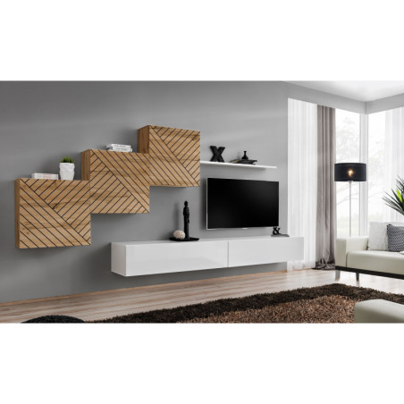 Ensemble de 6 meubles muraux "Switch X " pour TV en bois - Beige et Blanc - L 330 x H 150 x P 40 cm