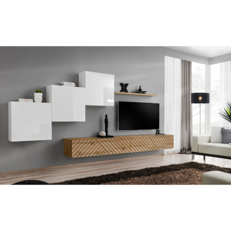 Ensemble de 6 meubles muraux "Switch X " pour TV en bois - Blanc et Beige - L 330 x H 150 x P 40 cm