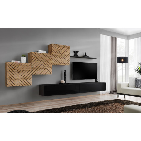 Ensemble de 6 meubles muraux "Switch X " pour TV en bois - Beige et Noir - L 330 x H 150 x P 40 cm