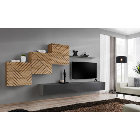 Ensemble de 6 meubles muraux "Switch X " pour TV en bois - Beige et Gris - L 330 x H 150 x P 40 cm