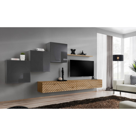 Ensemble de 6 meubles muraux "Switch X " pour TV en bois - Gris et Beige - L 330 x H 150 x P 40 cm