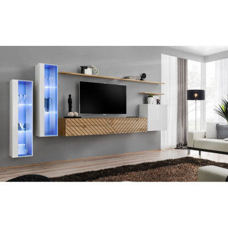 Ensemble de 7 meubles muraux "Switch XI" pour TV en bois - Beige et Blanc - L 330 x H 160 x P 40 cm