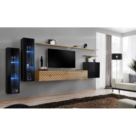 Ensemble de 7 meubles muraux "Switch XI" pour TV en bois - Beige et Noir - L 330 x H 160 x P 40 cm