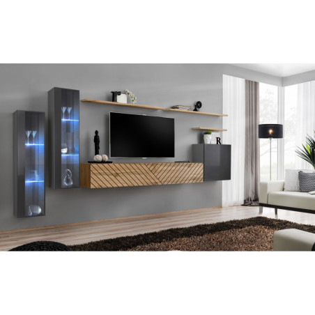 Ensemble de 7 meubles muraux "Switch XI" pour TV en bois - Beige et Gris - L 330 x H 160 x P 40 cm