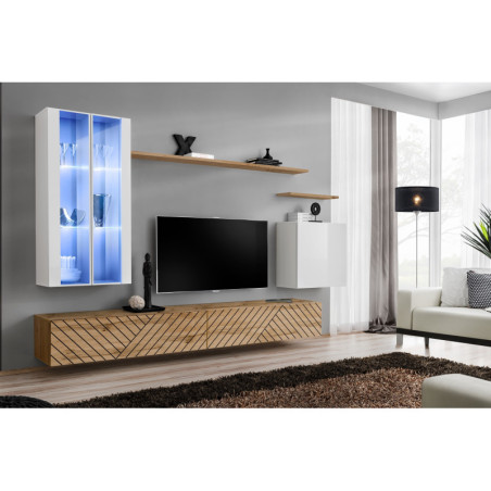 Ensemble de 7 meubles muraux "Switch XII" pour TV en bois - Beige et Blanc - L 270 x H 160 x P 40 cm